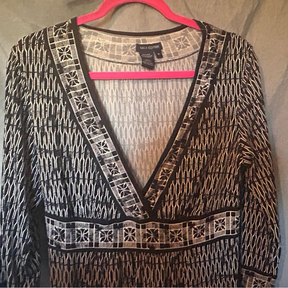 Max Edition White & Black Geometric 3/4 Sleeve V-Neck Dress Women’s Size Medium - Picture 5 of 6